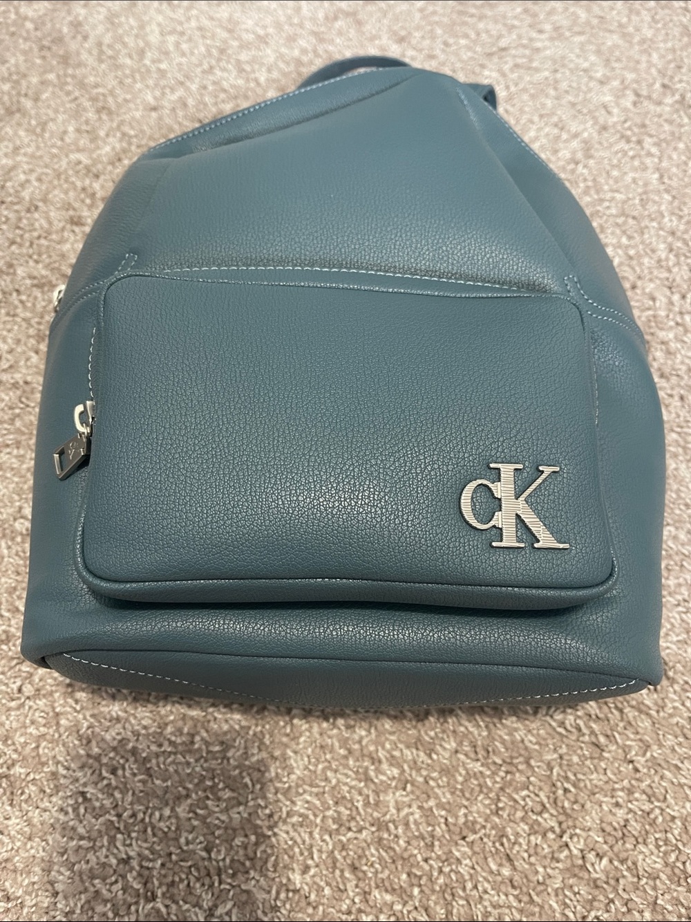 Calvin Klein Teal Pebbled Leather Backpack with Matching Wallet - Picture 9 of 11